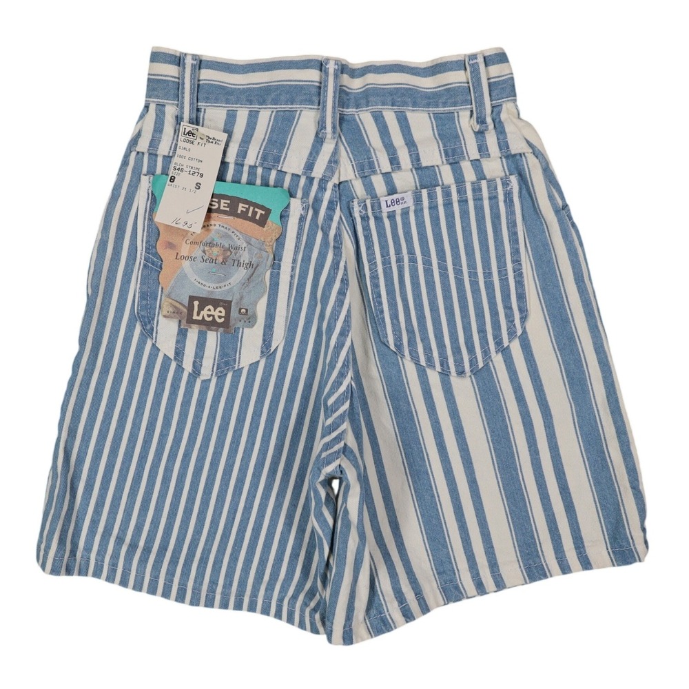 Lee Striped Denim Shorts Girls 8 Slim Vintage 90s USA Deadstock Blue White